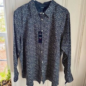 Chaps Women's Navy and White Floral Button Down Shirt
